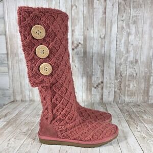UGG Australia Knit Tall‎ Boots Rose Gold Metallic Buttons Womens Size 6
